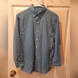 Vineyard Vines Shirt Boys Medium Blue Plaid Long Sleeve Whale Preppy Beach